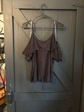 Cold-Shoulder Ruffle Spaghetti Strap Top in Dark Gray